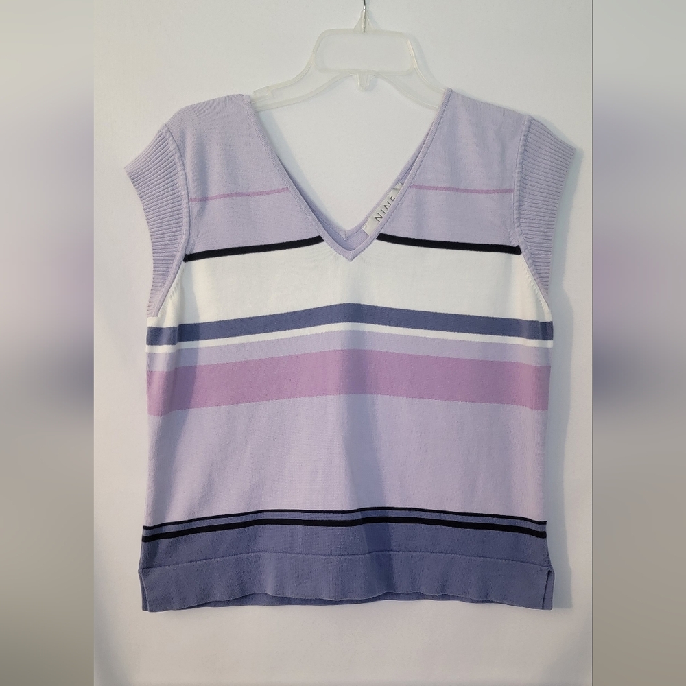 Nine & Company Purple and White Sleeveless Sweater Top Size XL